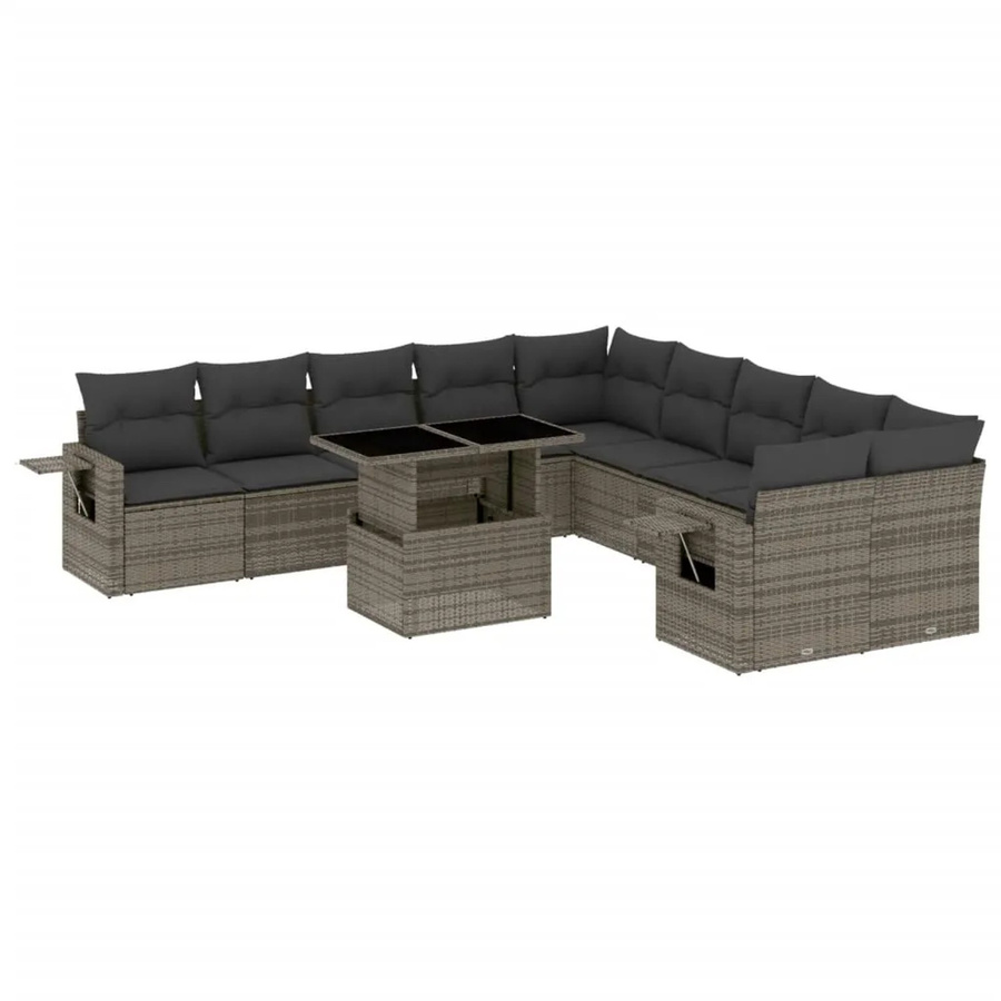 vidaXL 11-tlg Garten-Sofagarnitur aus Poly Rattan mit Kissen in Grau - Bild 2