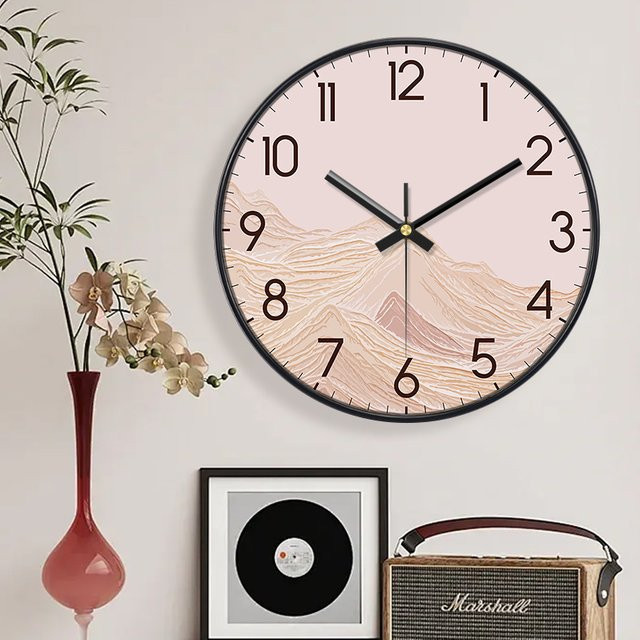 Boho Berg-Wanduhr von p.chuang in Rose Golden mit abstraktem Landschaftsdesign und ABS-Rahmen - Bild 1