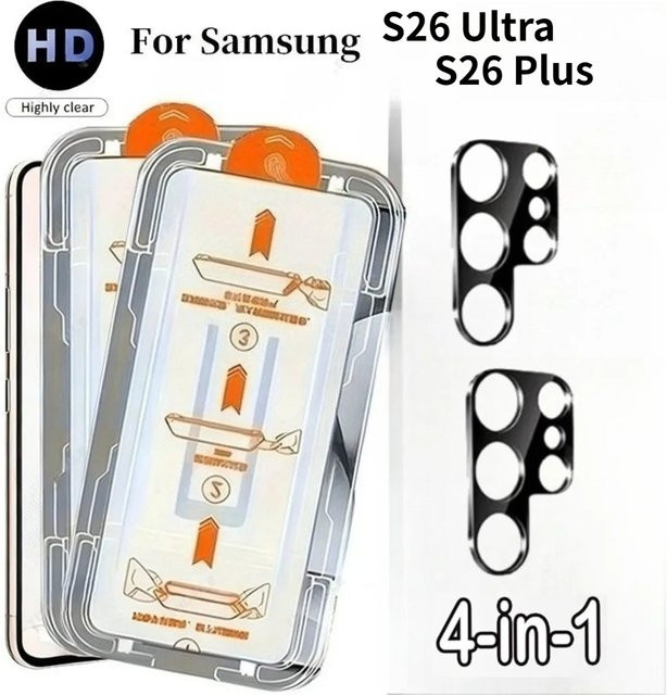 4in1 Schutzset für Samsung S26 S25 Edge S24 Ultra mit gehärteter Glasfolie und Linsenschutz in Transparent - Bild 1