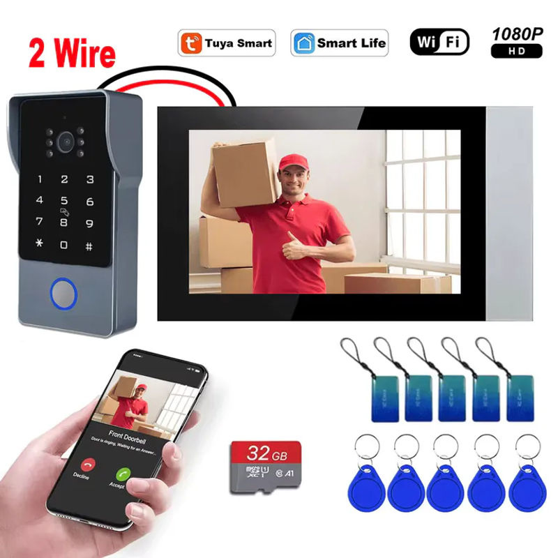 AJXML 2-Draht-Video-Gegensprechanlage mit 7-Zoll-Touchscreen, 1080P WLAN, Tuya-App-Steuerung und IC-Kartenfunktion in Schwarz - Bild 5