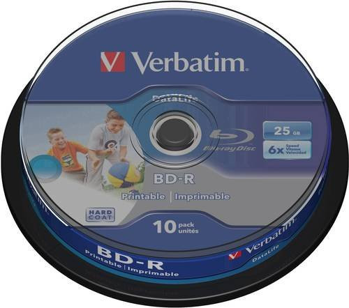 Verbatim BD-R Blu-ray Rohlinge 25GB, 10er Spindel, bedruckbar, weiß und blau - Bild 1