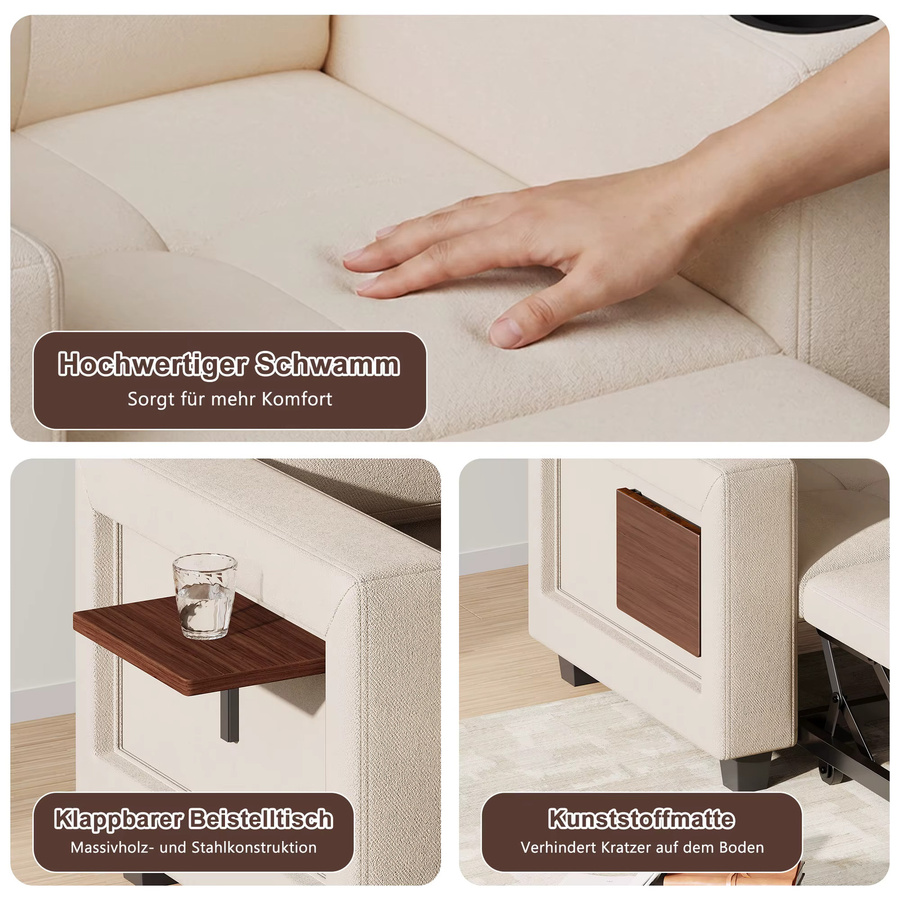 FANGANGE 3-in-1 Schlafsofa Beige mit Bettfunktion und Getränkehalter als Schlafsessel für dein Wohnzimmer - Bild 5