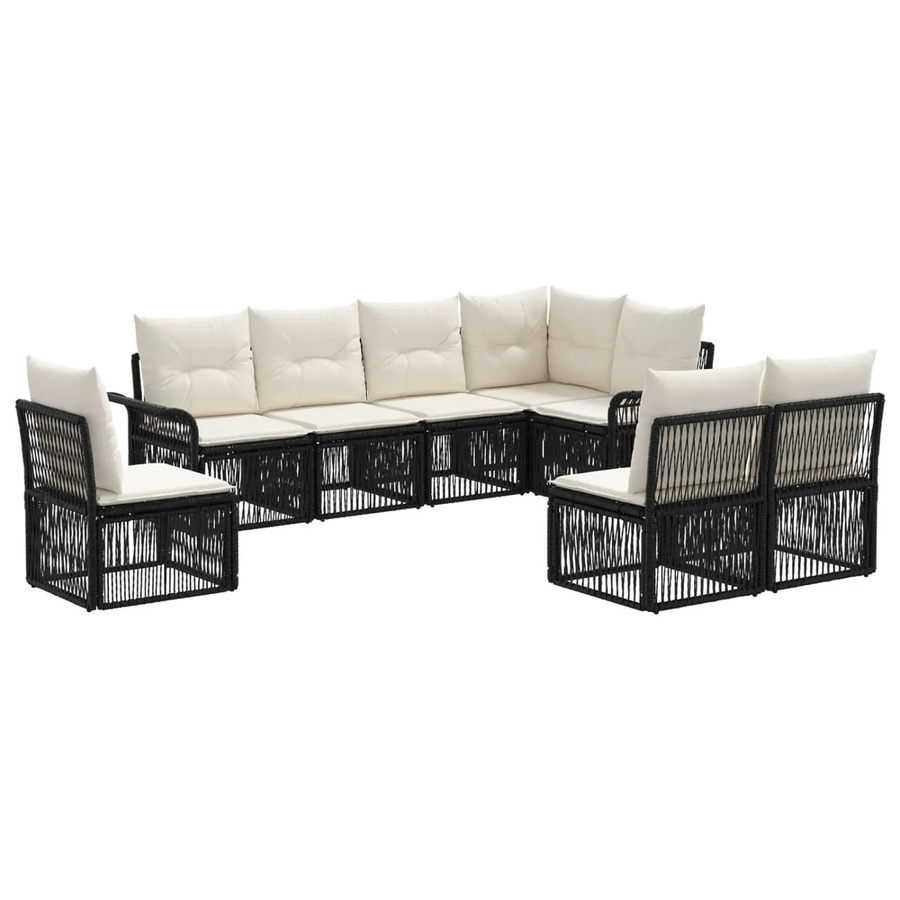 vidaXL Gartensofa-Set 8-teilig in Schwarz aus Poly-Rattan mit Polstern und L-Form für Garten und Terrasse - Bild 2