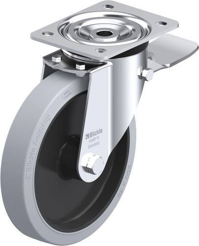 Blickle Lenkrolle L-POEV 201XR-ST-SG mit Feststeller, Rad-Durchmesser: 20 cm, Tragfähigkeit: 400 kg, Farbe: Grau/Schwarz/Blau - Bild 1