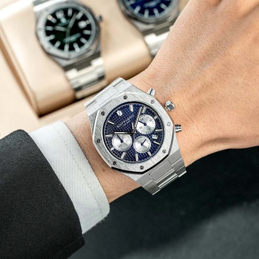 SAPPHERO Chronograph, Quarz, Edelstahl, Blaues Zifferblatt, Herren - Bild 2