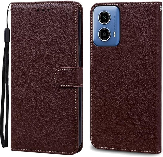 Motorola G34 5G Leder-Brieftaschenhülle Flip Cover mit Buchständer in Kaffeebraun - Bild 1