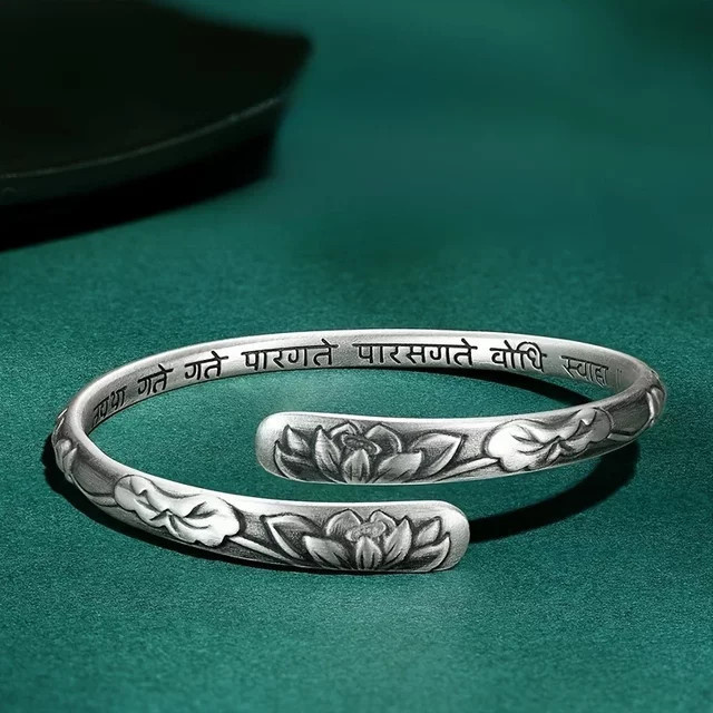 YILUOCD Manschettenarmband 925 Silber, Lotusblume, Damen, Vintage - Bild 1