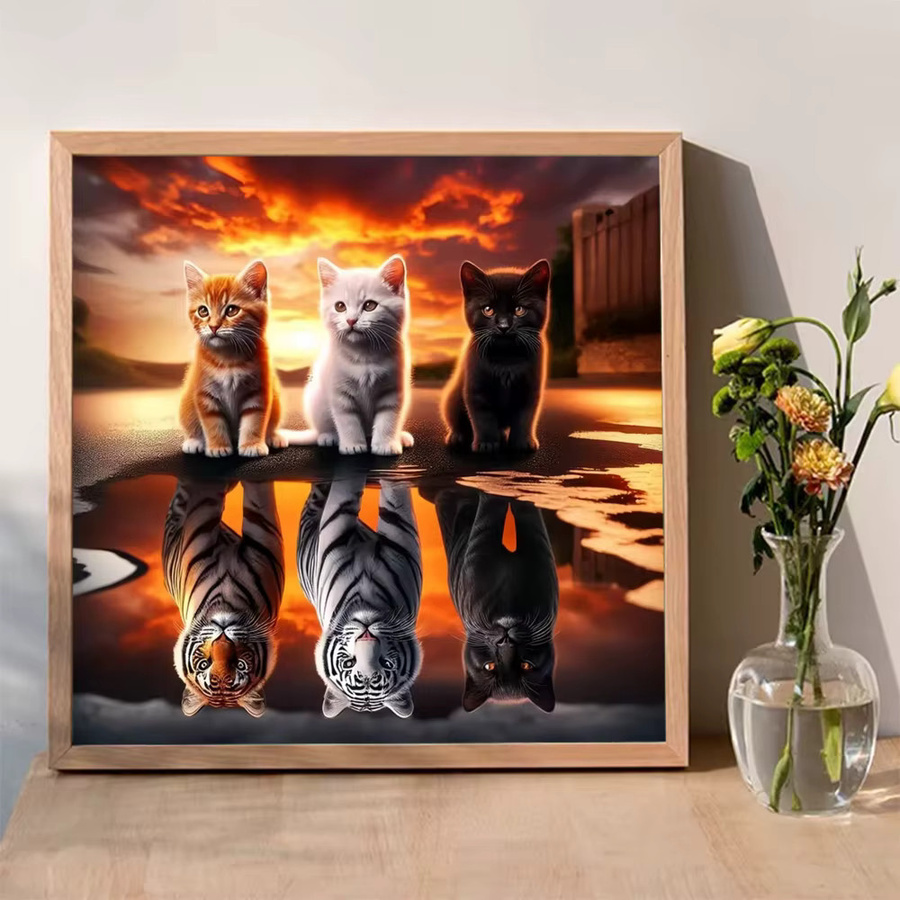 Momoart 5D DIY Diamantmalerei Set mit Tiger Motiv in Multicolour, Rundstein-Diamantmosaik für Kunsthandwerk, B/B/B: 20 x 20 x 20 cm - Bild 3