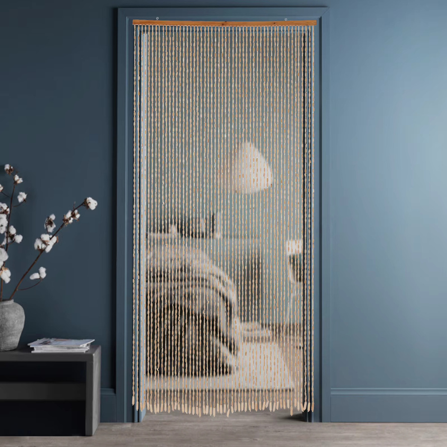 Bambus-Türvorhang mit 52 Perlen als natürlicher Holz-Raumteiler in Braun und Beige im Boho-Stil - Bild 2