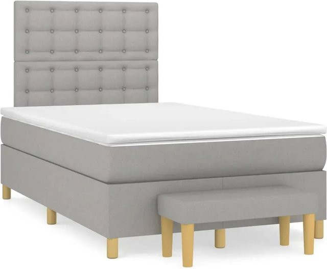 vidaXL Boxspringbett Hybrid mit Matratze und Kopfteil, Hellgrau, B/T/H: 120 x 200 x 128 cm - Bild 1