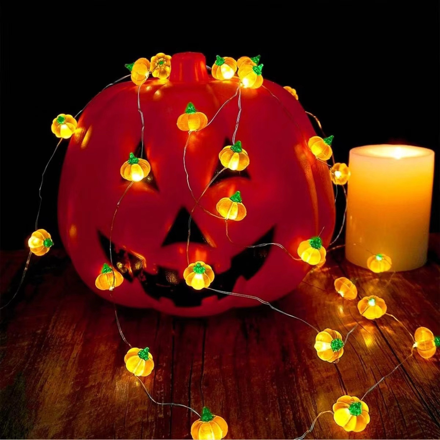 Peach Forest Halloween Kürbis LED Lichterkette mit 30 LEDs aus Kupferdraht, Orange, Batteriebetrieben, Länge: 3 m - Bild 3