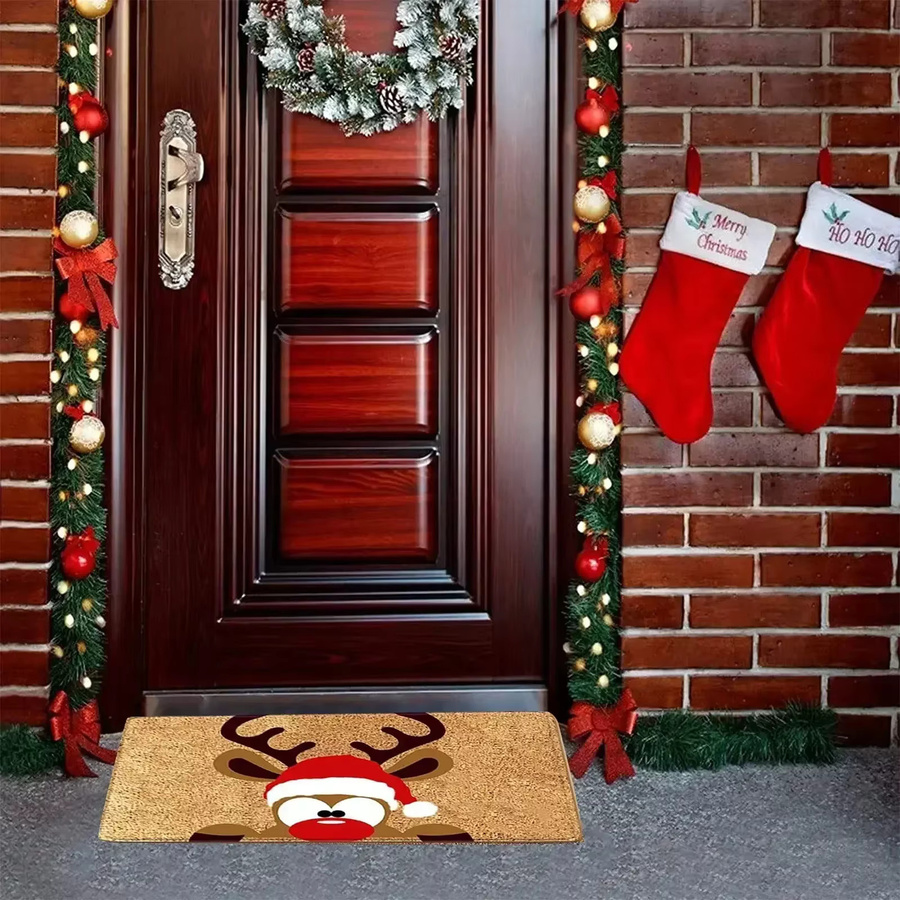VIKAMA Frohe Weihnachten Willkommens-Fußmatte, rutschfeste Bodenmatte aus Kokos mit Gummiunterseite für innen und außen, B/T: 60 x 40 cm, Mehrfarbig - Bild 4