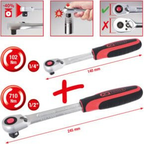 KS Tools SlimPOWER Umschaltknarren-Satz 2-teilig aus Chrome Vanadium in Silber, 1/4 Zoll und 1/2 Zoll - Bild 1