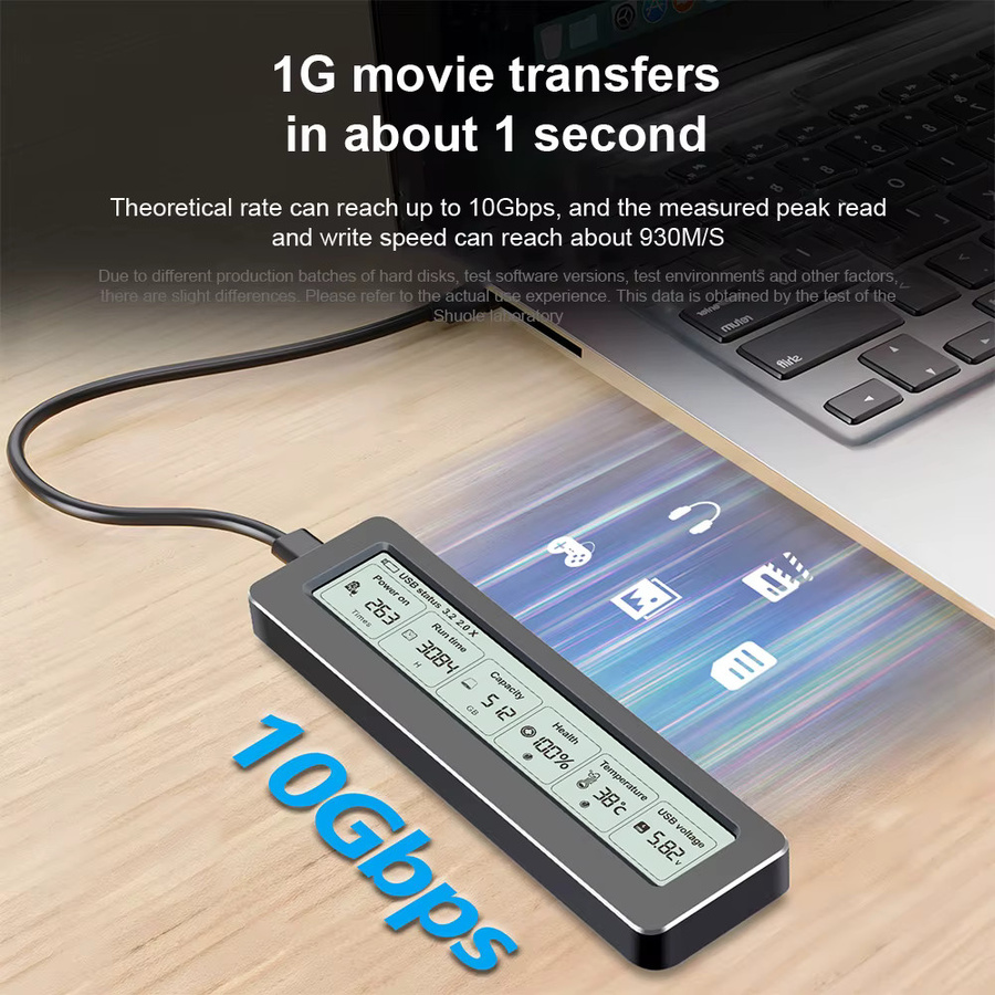 Kebidu M.2 NVMe/NGFF Dual-Protokoll SSD-Gehäuse in Schwarz, 10Gbps USB 3.2 Gen 2, Vollaluminium mit intelligenter Gesundheitsüberwachung - Bild 2
