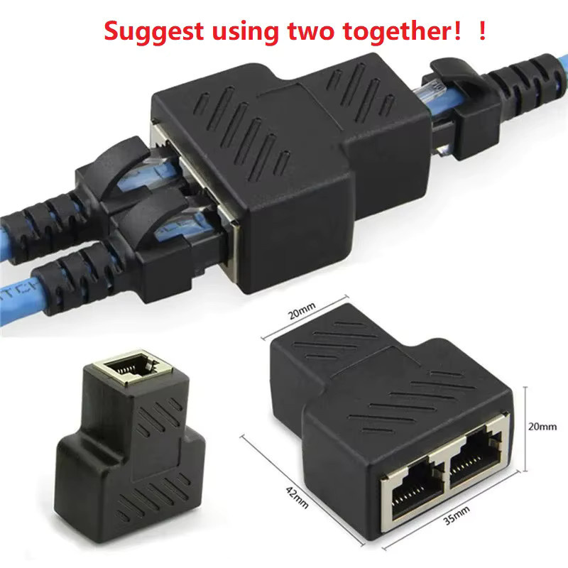 RJ45 Ethernet LAN Adapter 1-auf-2 Netzwerk-Verteiler und Expanderstecker in Schwarz - Bild 1