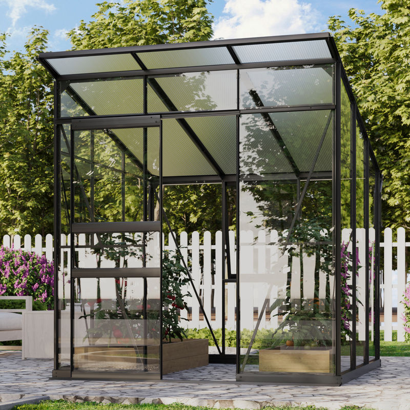 Vitavia Gewächshaus Fokus 4450 mit Stahlfundamentrahmen in Schwarz, Pultdach mit Polycarbonat und Sicherheitsglas, 3,7 m² - Bild 3