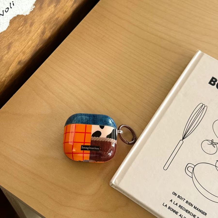 Kreative Kopfhörerhülle für Apple AirPods 1, 2, 3, 4 und Pro 2 mit Kuhdruck, Denim-Muster und Gittermuster in Multicolour inklusive Haken - Bild 4