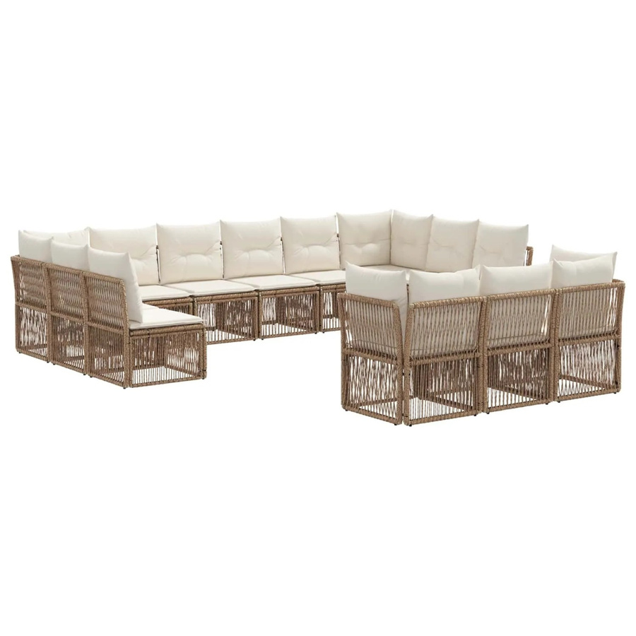 vidaXL Gartensofa-Set 13-teilig in U-Form, Beige, Poly-Rattan mit pulverbeschichtetem Stahlgestell und Polsterung - Bild 2