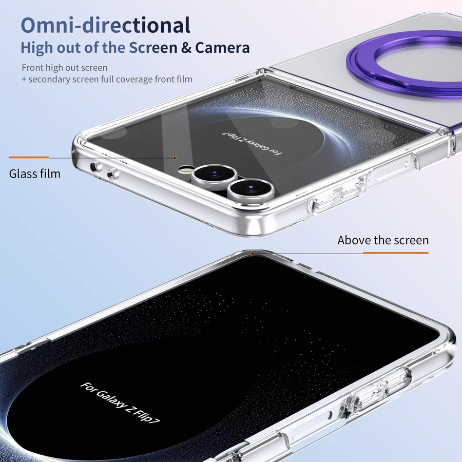 Transparente magnetische Handyhülle für Samsung Galaxy Z Flip (Modelle 3 bis 8) mit 360 Grad drehbarem MagSafe Ständer und Displayschutz in Blau - Bild 4