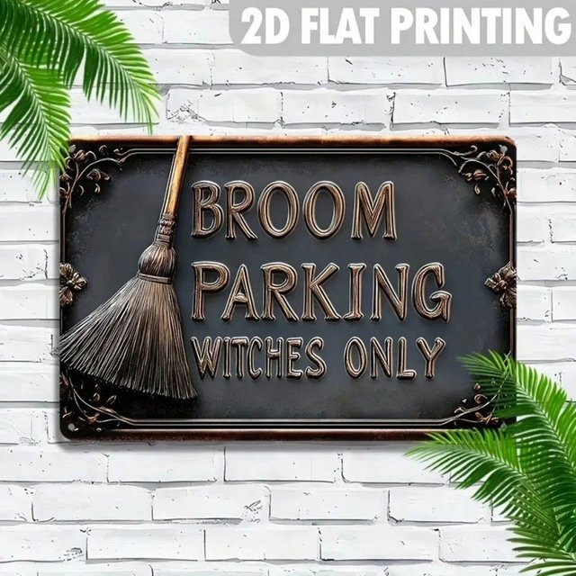 Potdemiel Vintage Aluminiumschild Broom Parking Witches Only Wanddekoration für Halloween - Bild 1