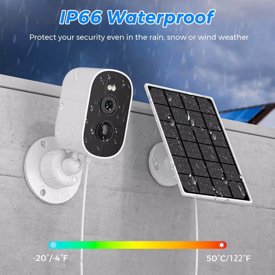 Abuntu 3MP Solar-WLAN-Kamera mit integriertem Akku und PIR-Personenerkennung, drahtlose Außenüberwachungskamera in Weiß, ICSEE - Bild 4
