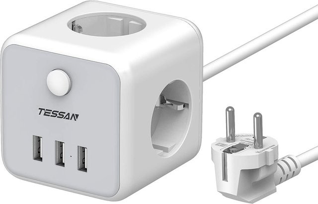 TESSAN Desktop Mehrfachsteckdosenleiste in Grau mit 3 Steckdosen und 3 USB-Anschlüssen - Bild 1