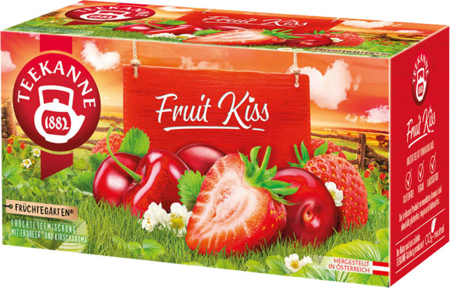 Teekanne Früchtegarten Fruit Kiss, Früchtetee, koffeinfrei, 20 Beutel, 60g - Bild 1