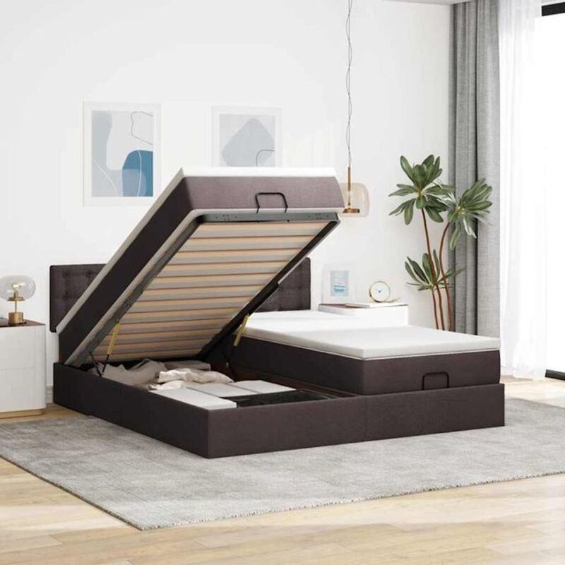 vidaxl Polsterbett Ottoman mit Matratzen und LED-Beleuchtung in Dunkelbraun, B/T: 180 x 200 cm - Bild 1