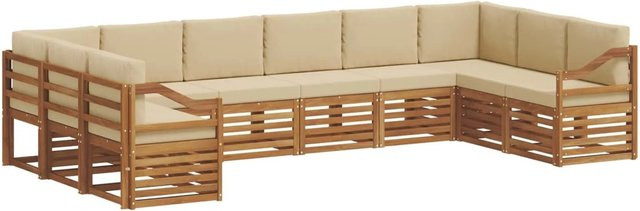 vidaXL Sofagarnitur aus Massivholz Akazie in Natur und Beige, 10-teiliges L-Shape Set mit Polsterung und Kissen - Bild 1