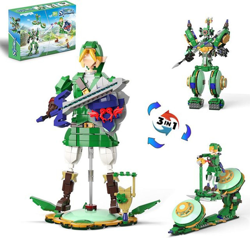 3in1 Anime Cerdan Legend Action Figure mit Master Schwert als Baustein-Set und Desktop-Ornament in Grün für Kinder - Bild 1