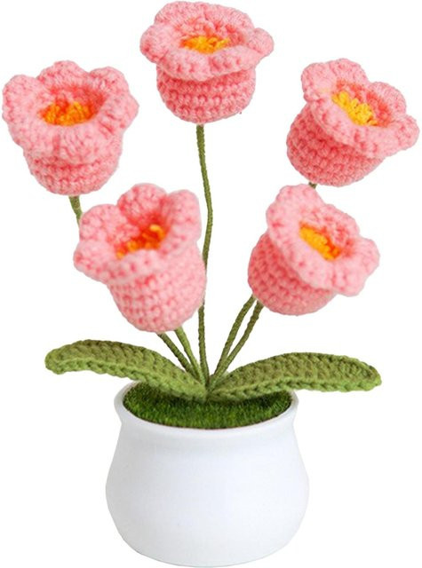 Handgemachte gehäkelte Orchidee von Tooarts als künstliche Blume im Topf, pink, Tischdekoration aus Textil - Bild 1