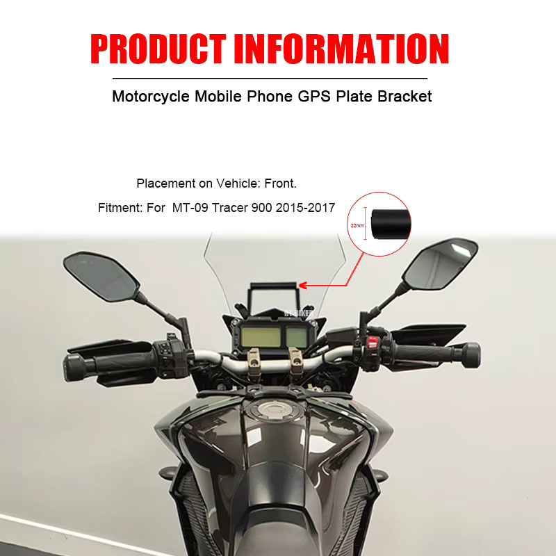 TUTU-MOTO Motorrad Telefon Halterung für Yamaha MT-09 und Tracer 900 FJ-09 Modelle 2016-2017, Navigationshalterung Montage Adapter, Schwarz - Bild 2