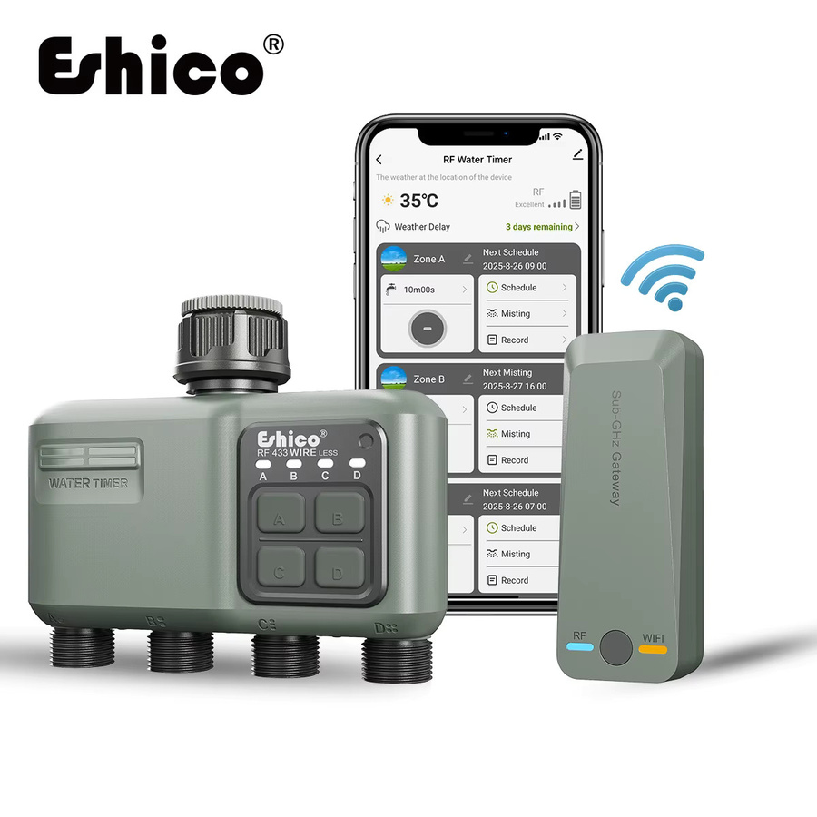 Eshico 639 Smart Sprinkler Timer in Grau: App-gesteuerte 4-Zonen Gartenbewässerung mit RF433-Funksystem und 2 WLAN-Bereichen - Bild 2