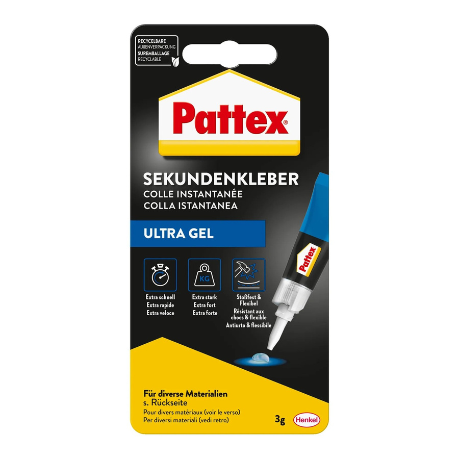 Pattex Sekundenkleber Ultra Gel flexibler Alleskleber, transparent, 3 g - Bild 2