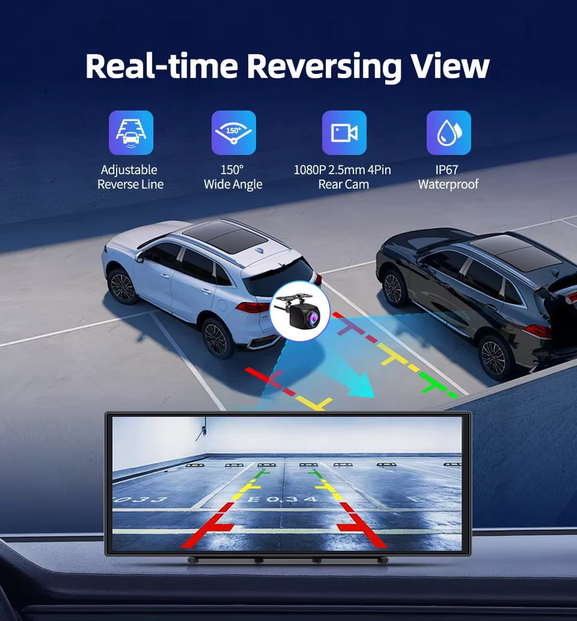 Imagebon H70 Plus Dashcam mit 11,4 Zoll Display, Dual-Linsen, 60FPS, kabellosem CarPlay & Android Auto, ADAS und GPS-Navigation, Schwarz - Bild 5