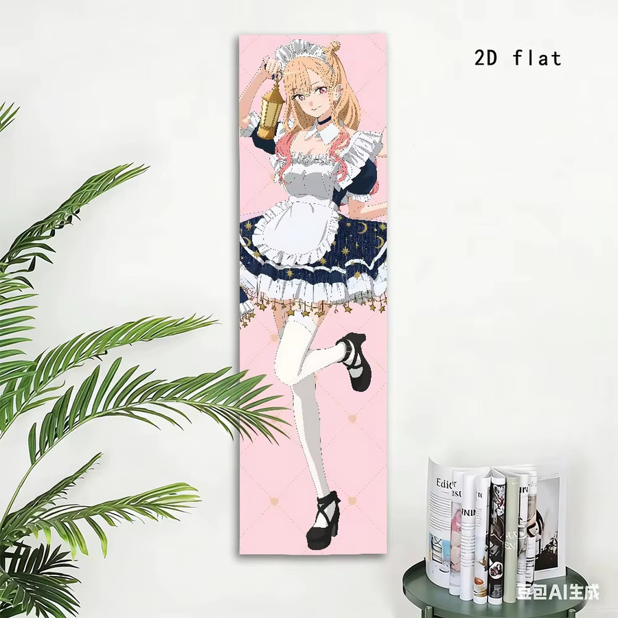 VIKAMA Kitagawa Kaimu Anime-Wandteppich mit Dienstmädchen-Motiv in Pink, Wandbehang für dein Schlafzimmer, Breite: 150 cm, Höhe: 40 cm - Bild 2