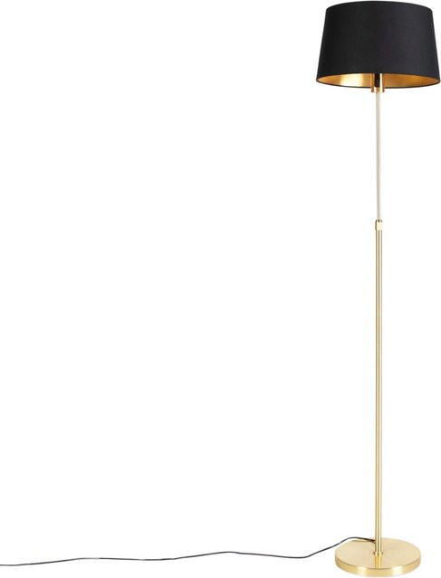 QAZQA Stehlampe in Gold und Messing mit schwarzem Stoffschirm, höhenverstellbar und dimmbar - Bild 1