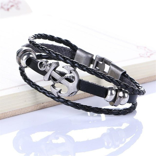 KaiTingu Jewelry Armband, Anker, PU, Metall, schwarz, Herren - Bild 1