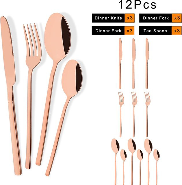 PINKTEN Besteckset aus Edelstahl in Rose Gold, 12-teiliges Set mit Messer, Gabel, Löffel und Kaffeelöffel - Bild 1