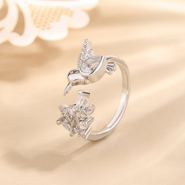 GaGa-Duck Ring, 925 Silber, Diamant, Zirkonia, Blätter-Vögel - Bild 1