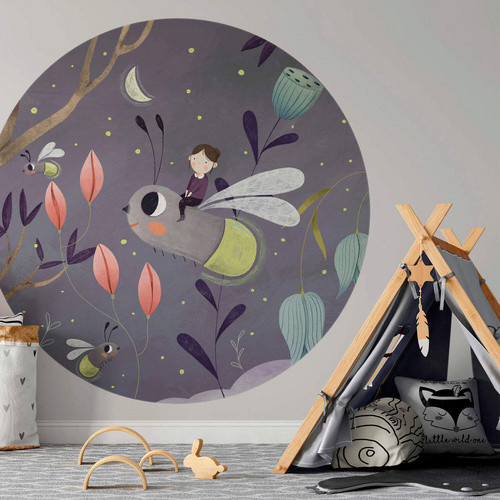 K&L Wall Art Runde Vliestapete Loske Glühwürmchen für Kinderzimmer, mehrfarbig, matt - Bild 2