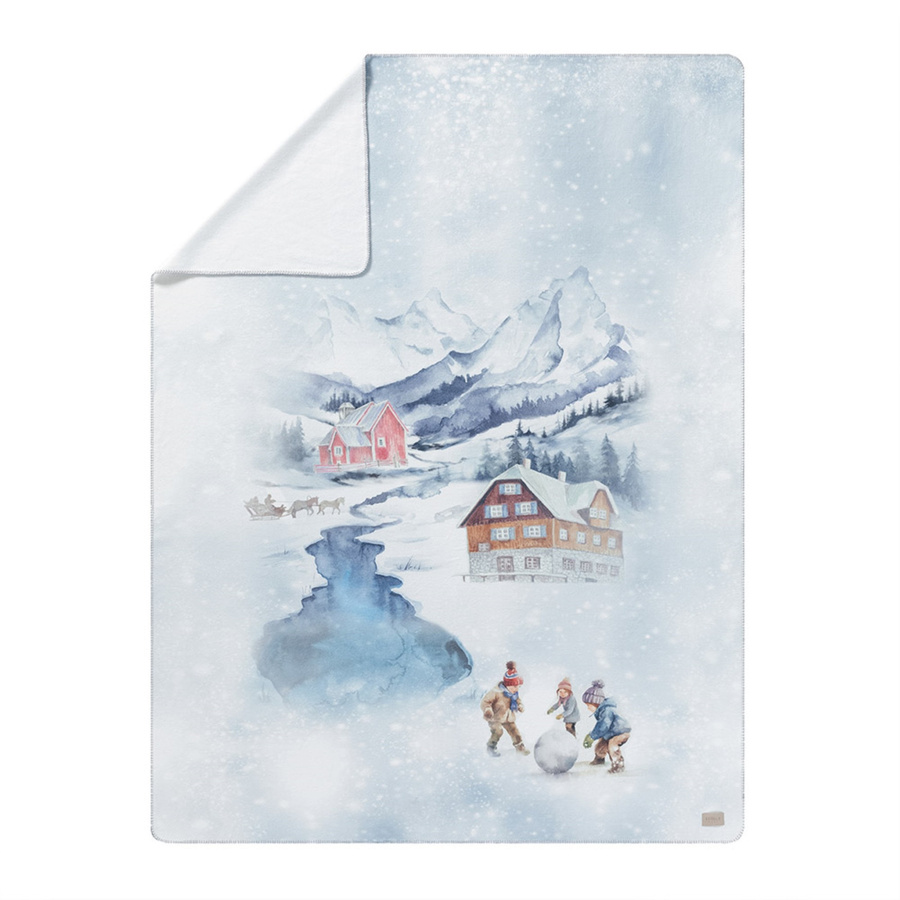 Estella Flanelldecke Kuscheldecke Mountain Lake Winterlandschaft in Blau und Weiß B/B/H: 150 x 200 cm - Bild 1