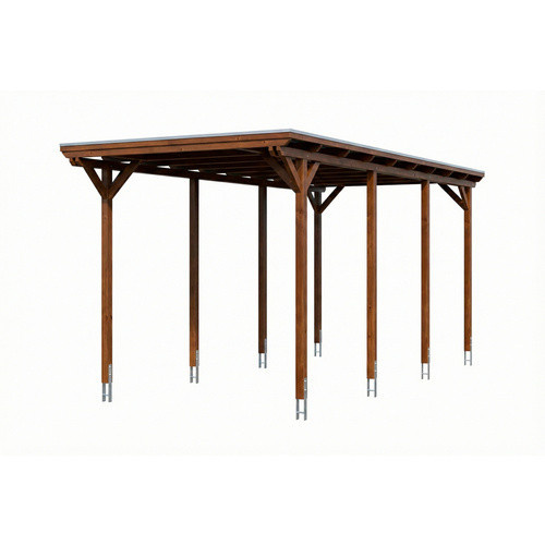 SKANHOLZ Caravan-Carport Emsland aus Fichte mit Stahl-Flachdach in Nussbaum Braun, B: 402 cm, T: 373 cm, H: 846 cm - Bild 3