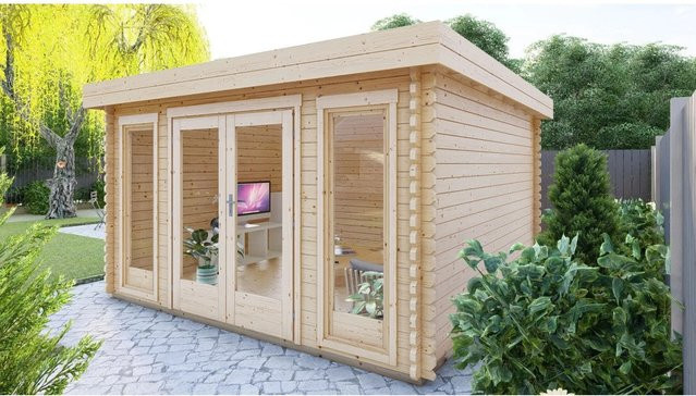 Finn Art Blockhaus York 5 Gartenhaus aus Holz in Braun mit Doppeltür und 18mm Fußboden, B/T: 390 x 390 cm, Wandstärke: 40 mm - Bild 1