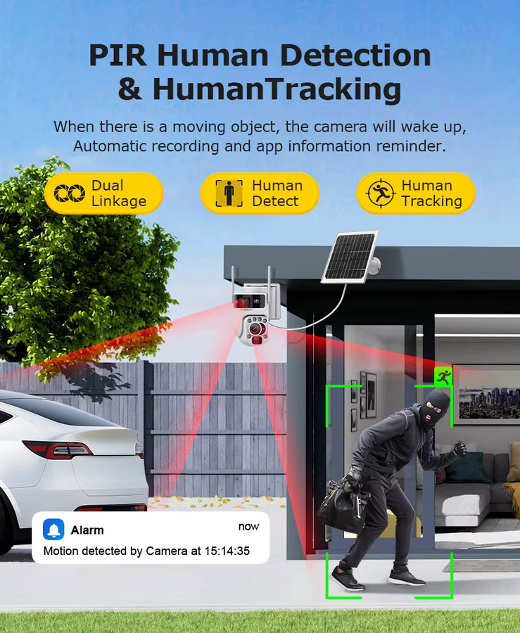 INQMEGA Solarkamera mit 12MP Auflösung, 60X optischem Zoom, Dual Screen, PTZ, PIR Erkennung und Auto Tracking, 4G/WiFi Überwachungskamera in Weiß - Bild 3