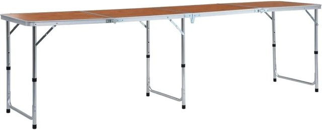 vidaXL Klappbarer Campingtisch aus Aluminium und MDF in Braun, B/T/H: 240 x 60 x 70 cm - Bild 1