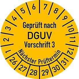 moedel Prüfplakette DGUV V3 2026–2031, wasserfeste Folie, gelb, Durchmesser: 30 mm, 10 Stück pro Bogen - Bild 1