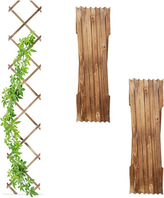 Relaxdays Rankgitter aus Tannenholz geflammt braun, ausziehbar, 3er Set, Höhe: 180 cm, Breite: 30 cm, Tiefe: 1 cm - Bild 1