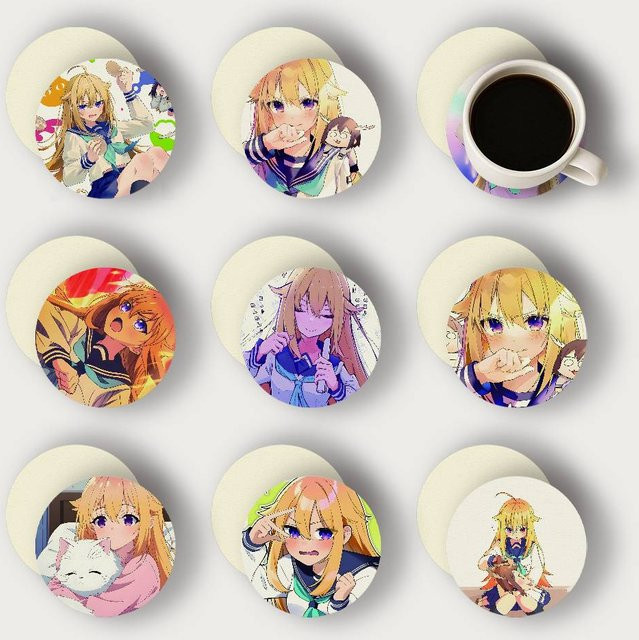 Torako Anime Koshi 2D Holzuntersetzer rund, hitzebeständig und rutschfest, Mehrfarbig - Bild 1