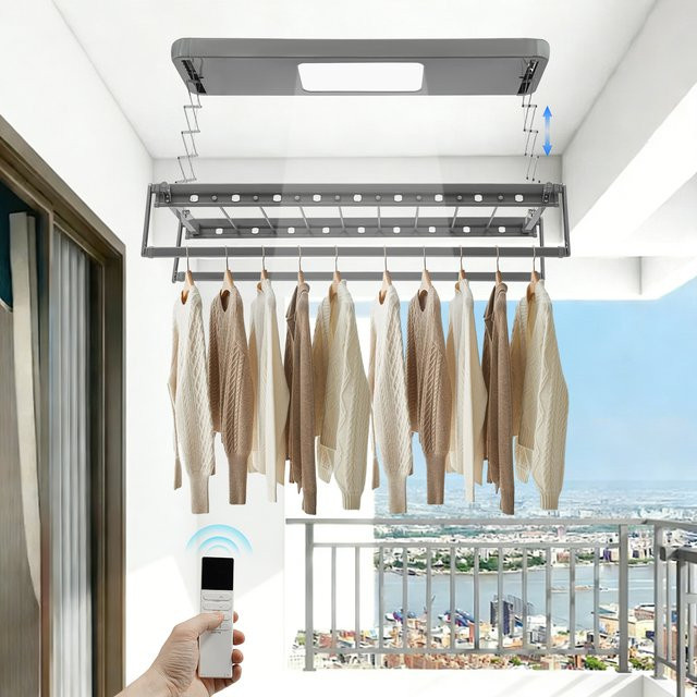 Bymaocar Deckenmontierter ausziehbarer Wäscheständer mit Fernbedienung und LED-Beleuchtung, 35kg Tragkraft - Bild 1